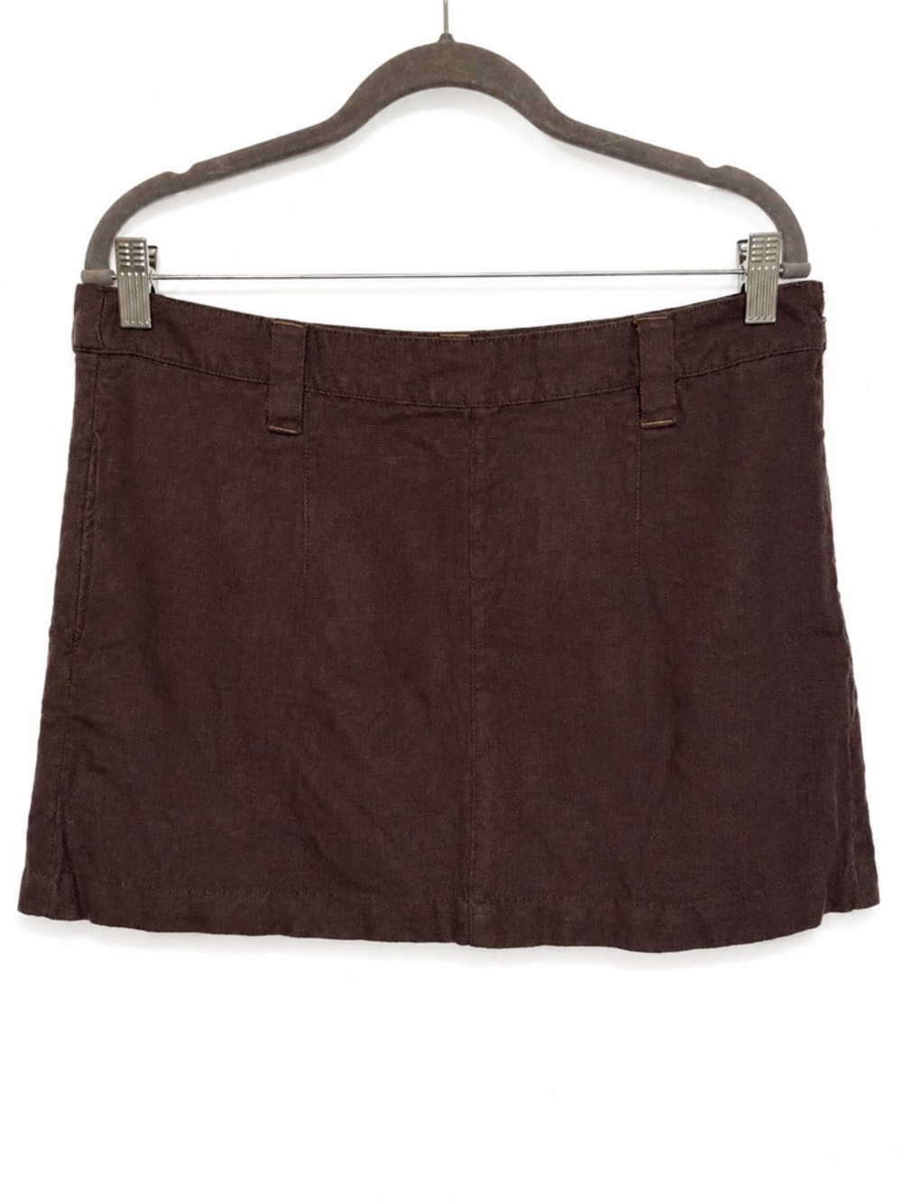Free People Chocolate Brown Linen Blend Mini Skirt Pockets Size 12 Boho